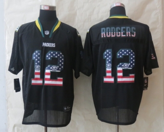 2014 New Nike Green Bay Packers 12 Rodgers USA Flag Fashion Black Elite Jerseys