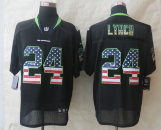 2014 New Nike Seattle Seahawks 24 Lynch USA Flag Fashion Black Elite Jerseys